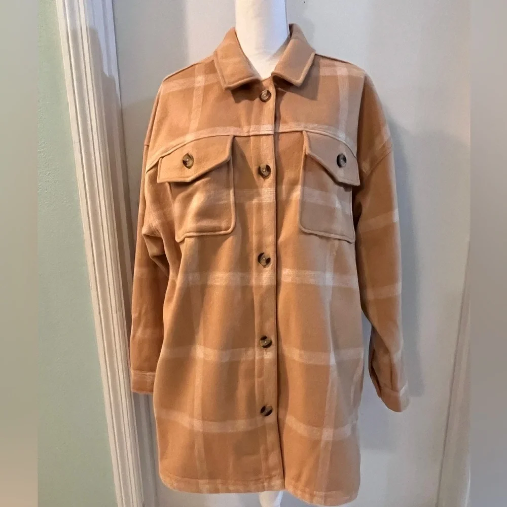 Sonoma Shacket, New! Tan and white, size 0X - Picture 2 of 16